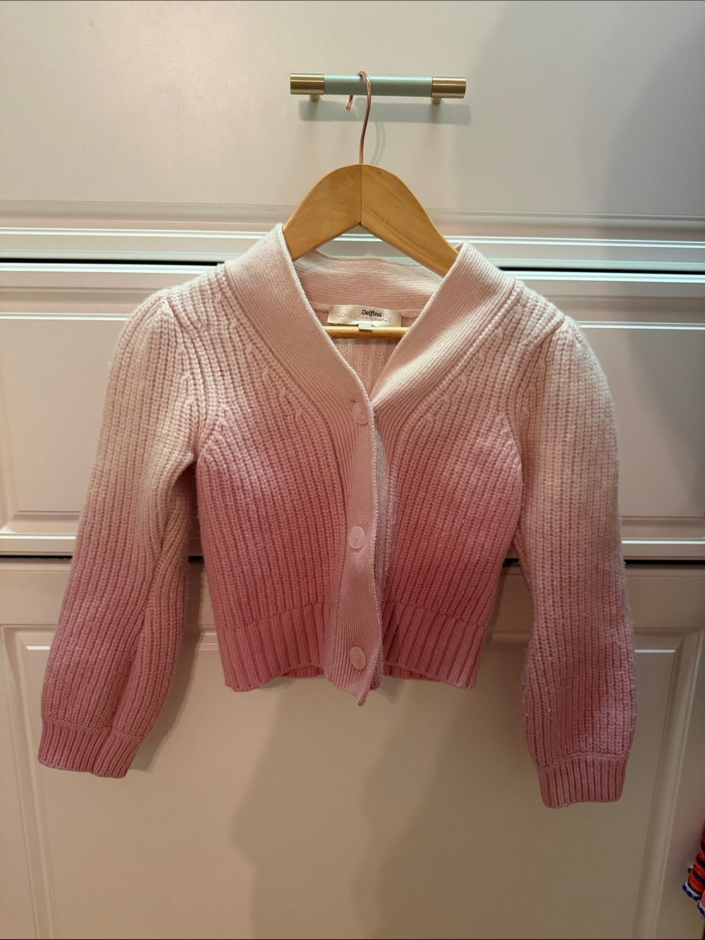 LoveShackFancy Pink Ombre Ribbed Button-Front Cardigan